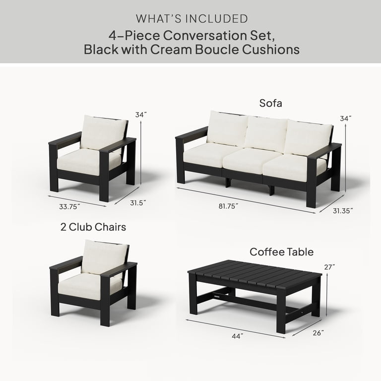 Better Homes & Gardens Ezra 4-Piece Outdoor HDPE Conversation Set