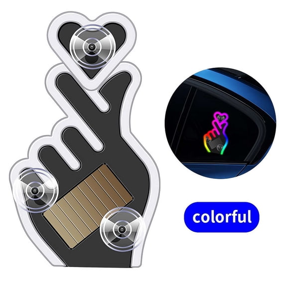 Solar Powered Finger Heart Car LED Light, USB-C Rechargeable with Suction Cup, Romantic Window Ambient Lighting, Valentine's Day Gift for Couples, Car Decor