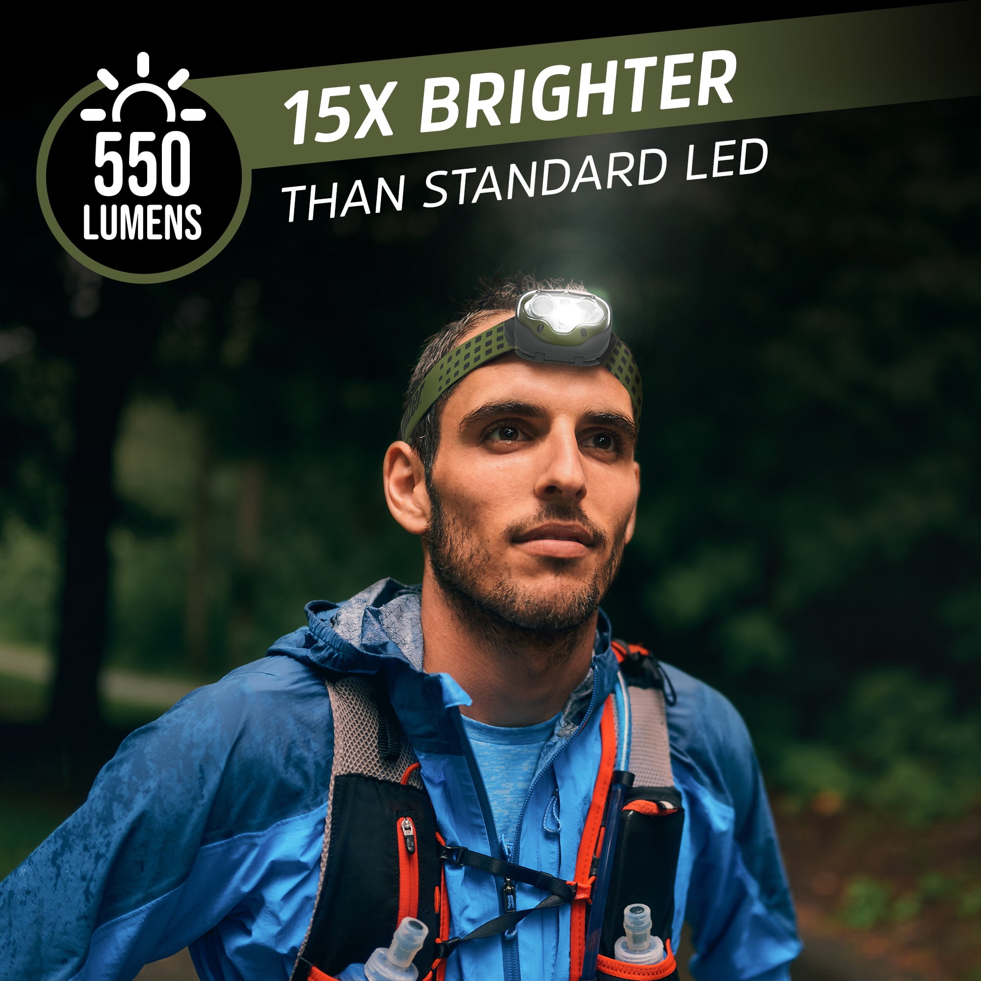 (2 pack) Energizer Vision Ultra HD LED Headlamp, Bright 550 Lumens, for Camping, Running, Jogging, Hunting, Hiking, Reading and Tactical Use, 3 AAA Batteries Included