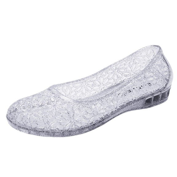 BRICH Jelly Mesh Ballet Flats for Women Sparkly Clear Jelly Slides on Slippers Low Heel Dressy Ballerina Shoes Summer Beach Footwear White 8