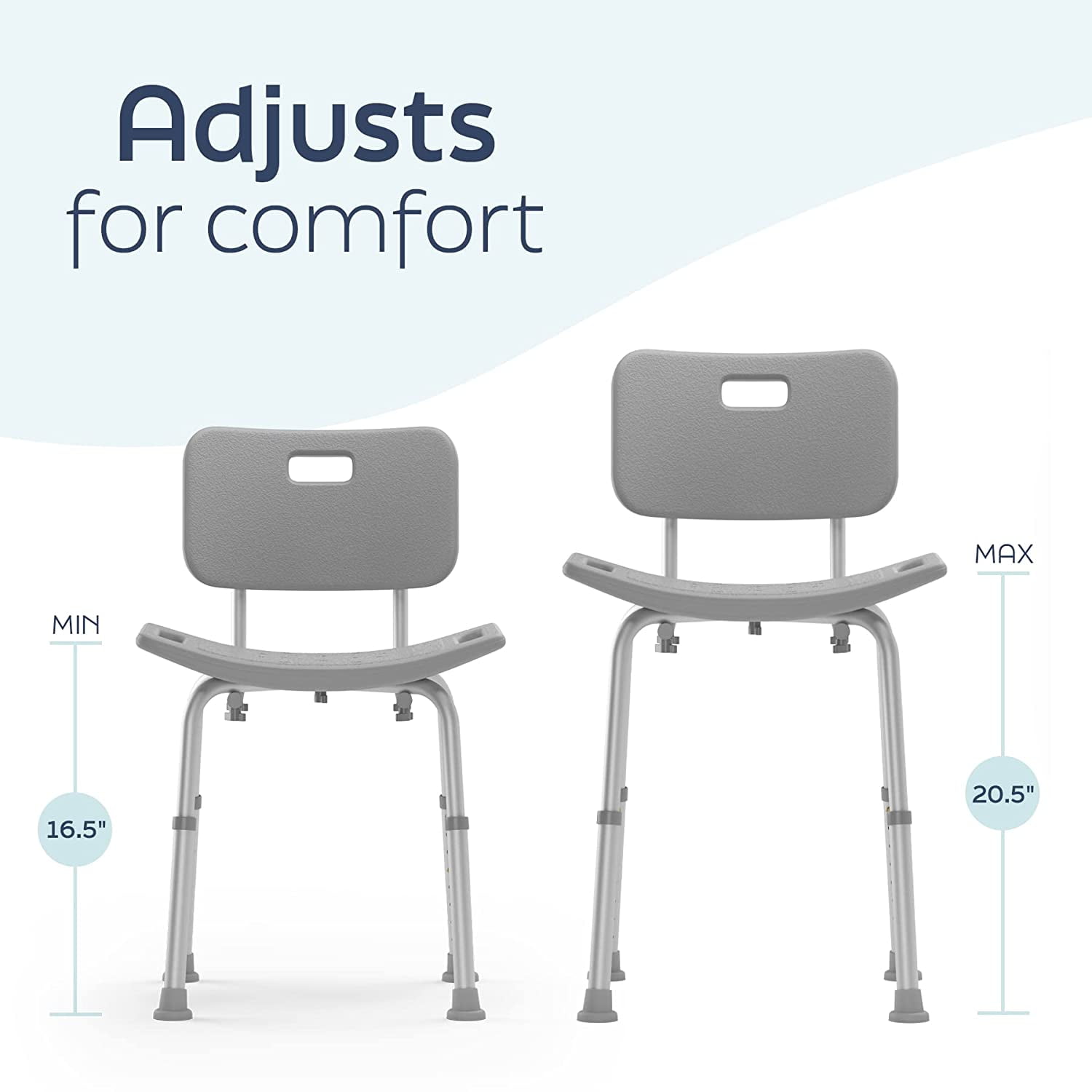 Medline Height Adjustable Bath  Shower Chair with Backrest, Grey, 400 lb Limit