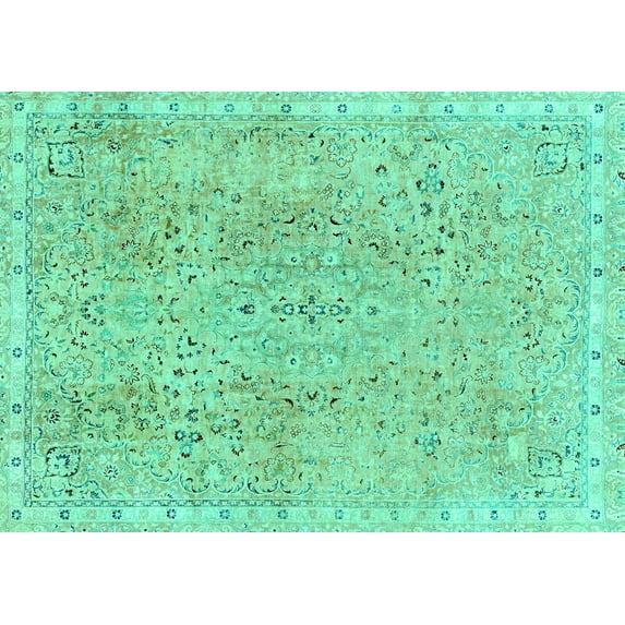 Ahgly Company Machine Washable Indoor Rectangle Abstract Turquoise Blue Modern Area Rugs, 3' x 5'