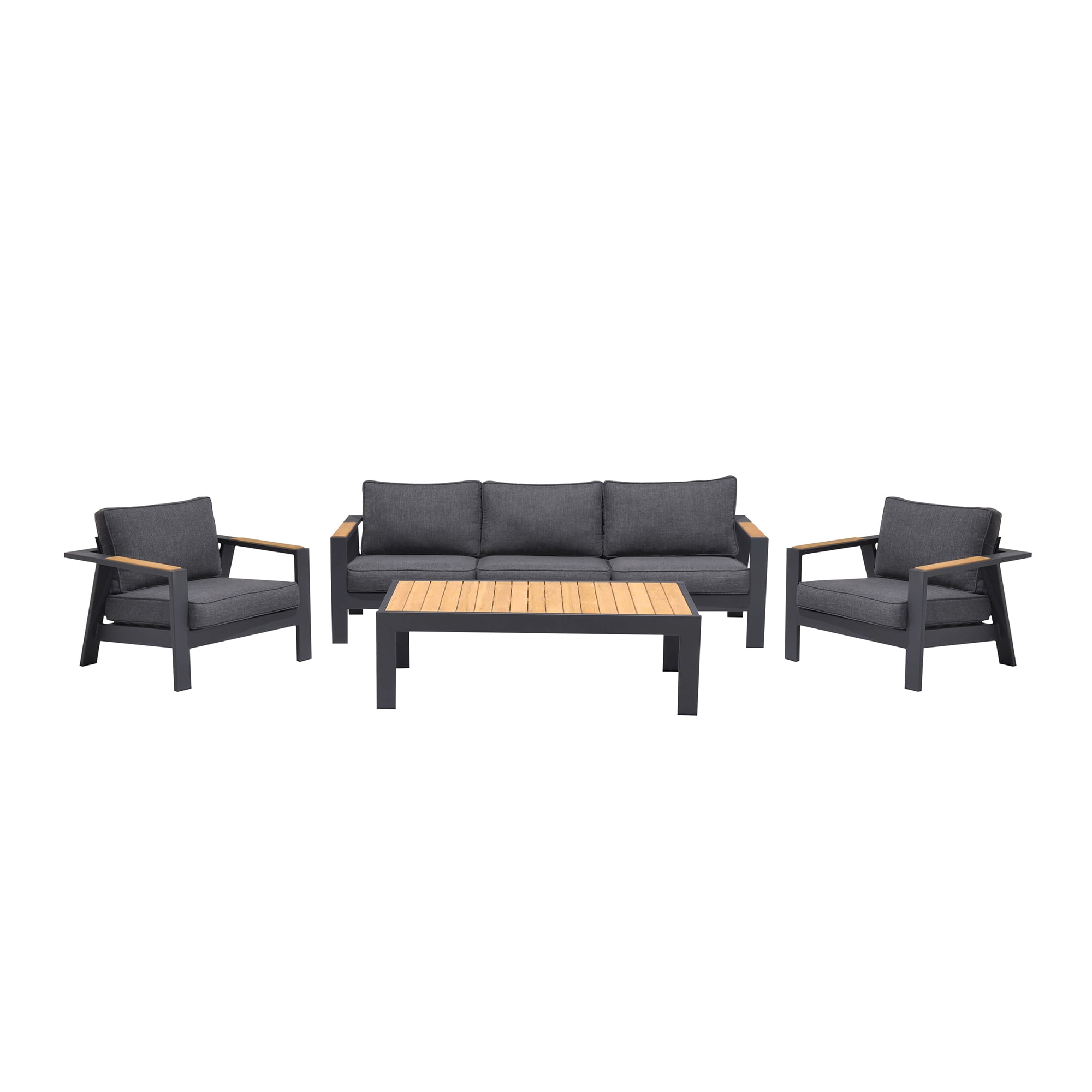Palau 4 Piece Outdoor Sofa Set in Dark Grey with Natural Teak Wood