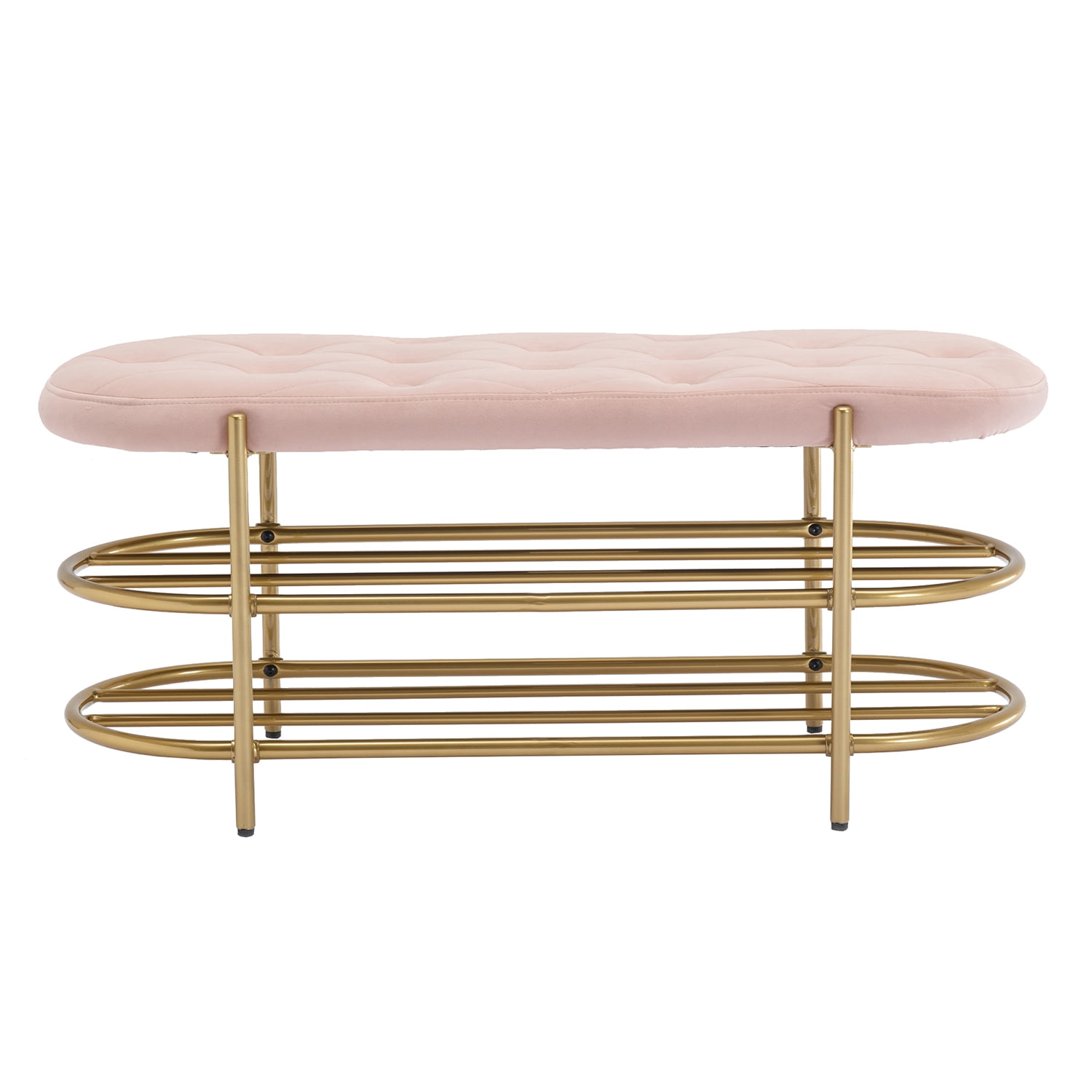 Kadyn Upholstered Velvet Beach, End of Bed Bench with 2 Shelf, Storage Beach for Living Room, Entrance, Pink