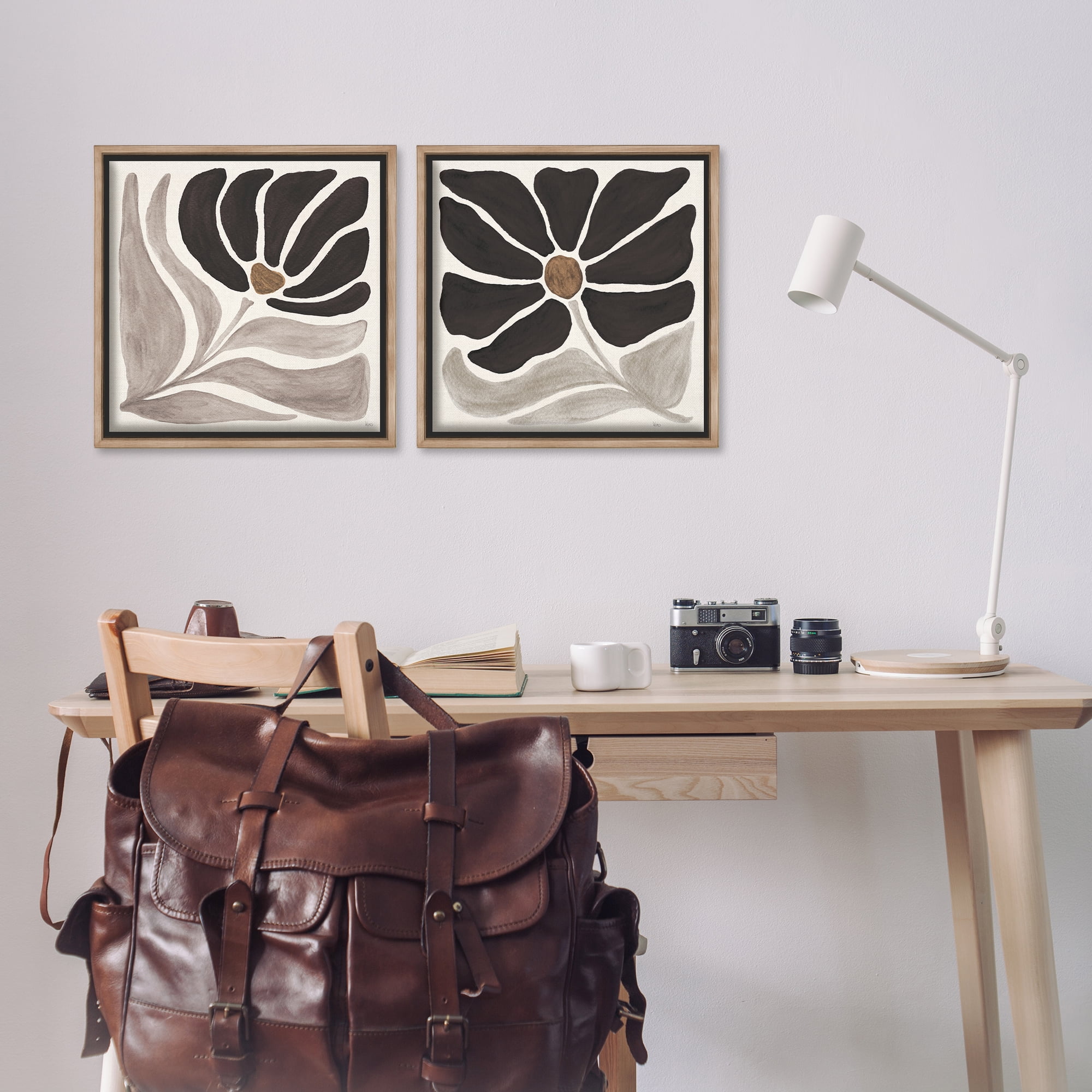 Stupell Industries Large Modern Flower Plants & Flowers Painting Brown Floater Framed Canvas Art Print Wall Art, 18 x 18, Set of 2