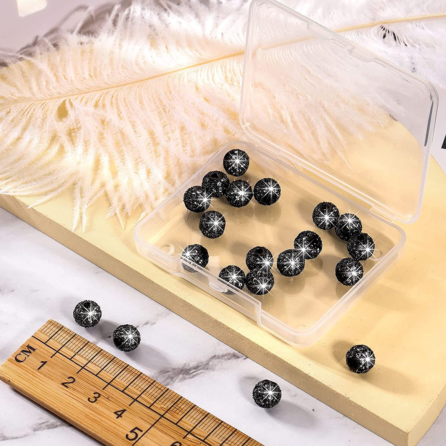 20 Pieces 8 mm Zirconia Cubic Beads, Round Rhinestone Bracelet Spacer Charms,Crystal Zirconia Stones, Ball Beads for Jewelry Making DIY(Black)