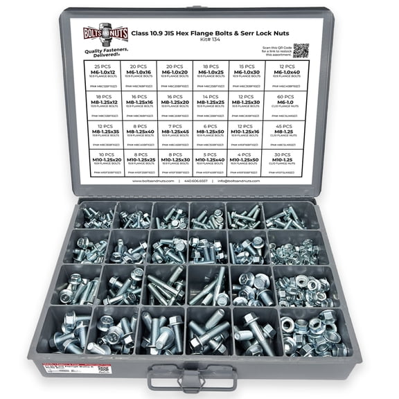 Metric Class 10.9 JIS Hex Cap Flange Frame Bolts & Serrated Flange Nuts Assortment Kit - 402 Pieces!