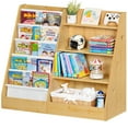 thumbnail image 6 of LELELINKY 35.5"Wide Large Kids Bookcase, 4-Tiers Kids Book Organizer Bookshelf with 5 Layer Sling, Wooden Bookshelf for Kids Room, 6 of 7