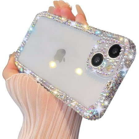 Glitter Bling Sparkling Diamond Crystal Soft Compatible with iPhone Case for Women Girls (White,iPhone 14)
