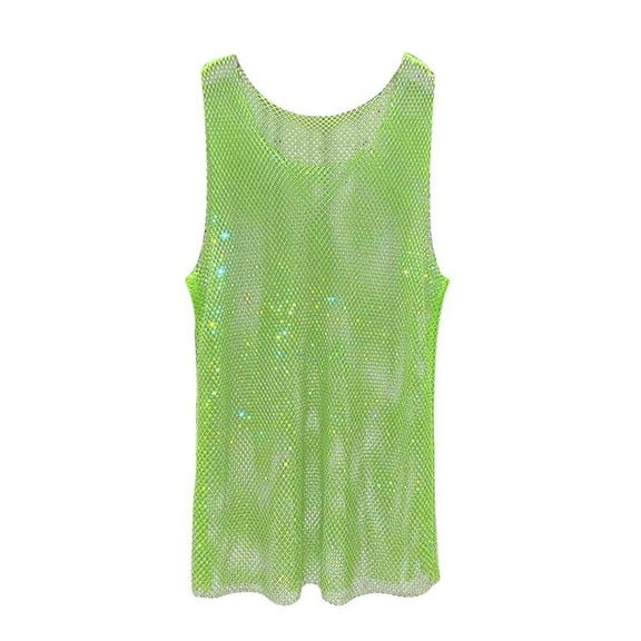 YM YOUMU Women Rhinestone Fishnet Mesh Dress Sleeveless Sheer Hollow Out Swimsuit Cover Ups for Beach