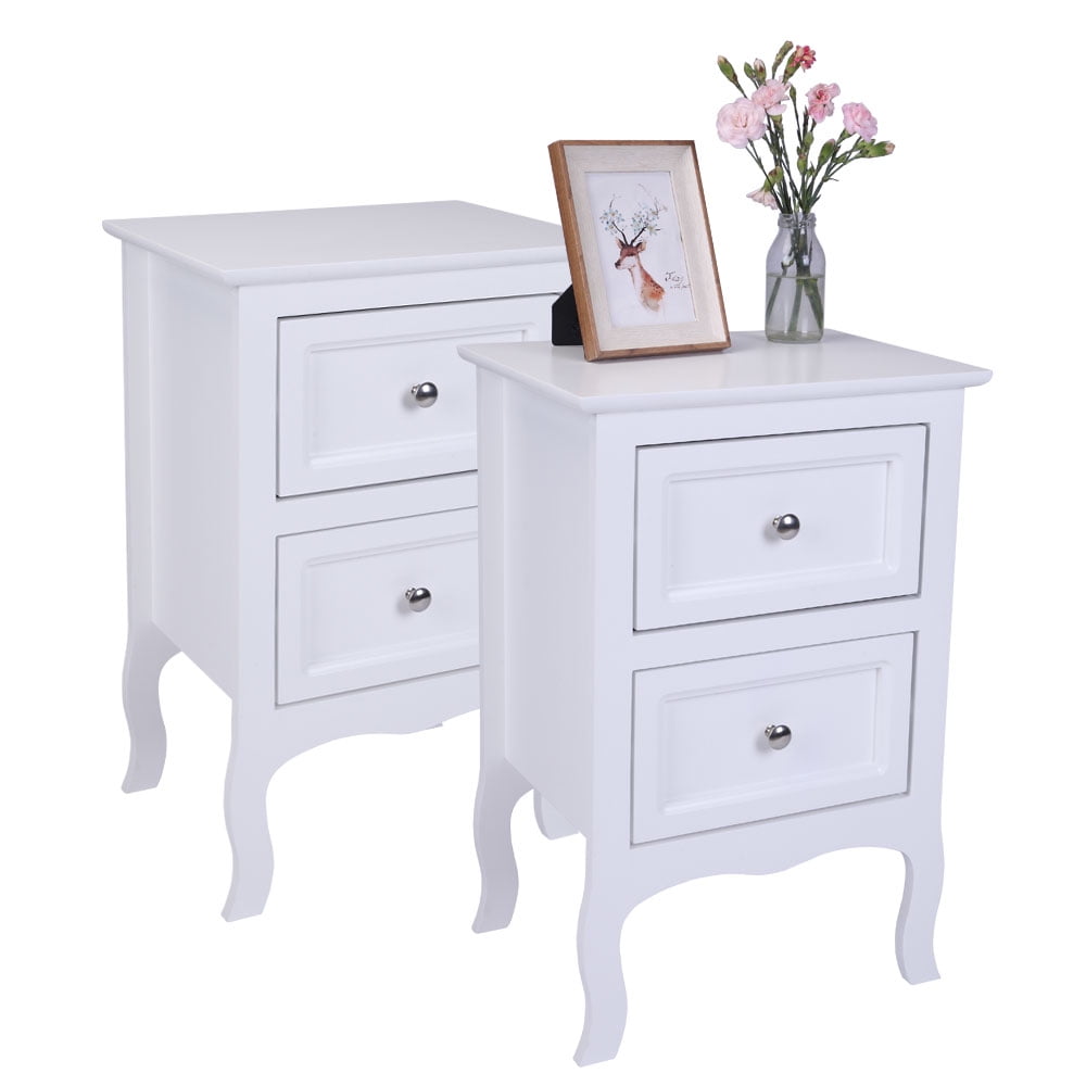 2PCS Country Style Two-Tier Night Table Easy to Install For Bedroom Office Home Decor & Storage​ Large Size White