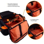 Fishing Backpack Waterproof Tackle Bag with Protective Rain Cover Includes 4 Tackle Boxes Stainless Steel Fishing Pliers and Lanyard - Black Orange