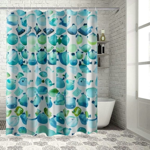 Creowell  Ocean Watercolor Scales Shower Curtain White