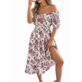 thumbnail image 2 of Women Summer Ruffle Off Shoulder Floral Midi Dress Summer Smocked Beach Flowy Long Dresses White M, 2 of 9