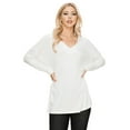 thumbnail image 2 of YELETE Women’s Keep it Classy V-Neck Long Sleeve Top, Off White L, 2 of 4