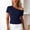 Navy, variant on Women's Summer Multi Style Solid Casual Top, One Shoulder Off Shoulder Round Neck Short Sleeve Blouse Wine L