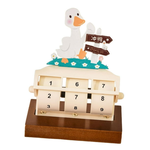 Calendario de escritorio perpetuo rotatorio, calendario de madera para exhibir como regalo, calendario de mesa con ruedas de madera para escuela, oficina y guardería. Pato juncal