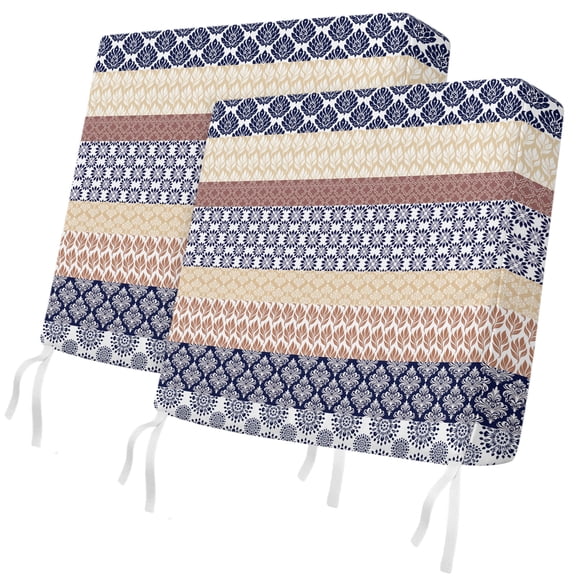 Outdoor Patio Cushion Covers 2 Pack Khaki Bohemian Chair Cushion Seat Pads with Ties & Zipper Waterproof Tribal Geometric Stripes Chair Slipcovers for Outdoor Furniture Couch Sofa 24x24 Inch