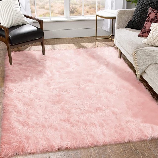 LAICAIW Fuzzy Area Rugs 6x9 Pink Faux Fur Rug for Living Room Fluffy Sheepskin Rug Fuzzy Plush Large Rug for Bedroom Super Soft Shag Rug Home Decor, Rectangle