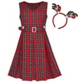 thumbnail image 1 of Girls Dress Christmas Reindeer Headband Red Plaid School Dress 6 Years, 1 of 6