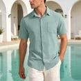 thumbnail image 2 of GUZOM Mens Sage Green Short Sleeve Button Down Shirt - Breathable Crinkle Texture Polyester Relaxed Fit Casual Top with Pocket,Size XL, 2 of 9