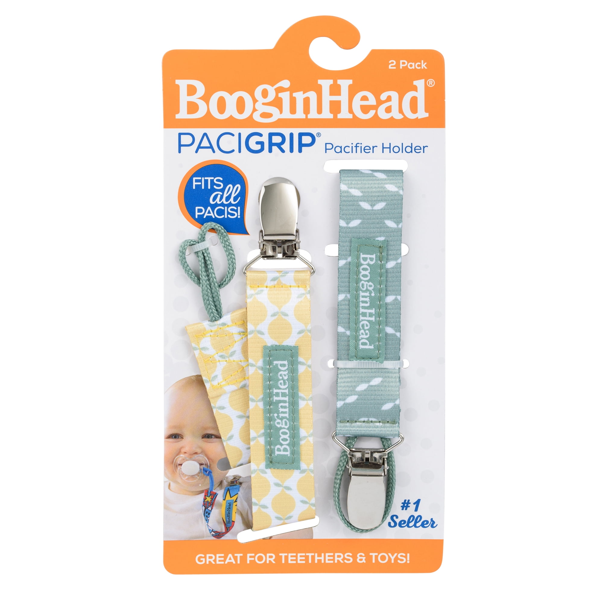 BooginHead Universal Pacifier Clips, Infant Toddler Boys and Girls, Lemons Leaves