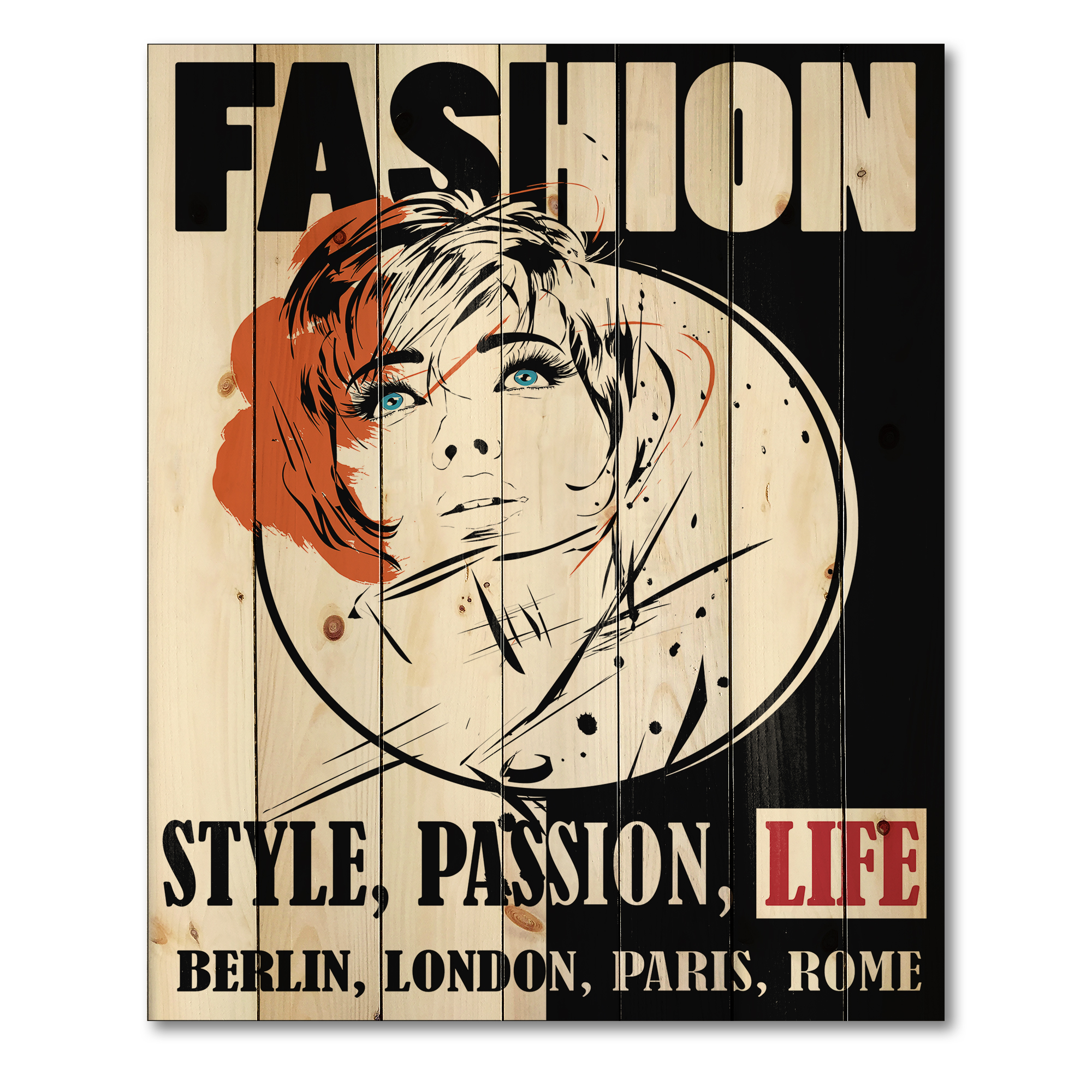 Designart 'Style Passion Life Fashion Woman IV' Vintage Print on Natural Pine Wood