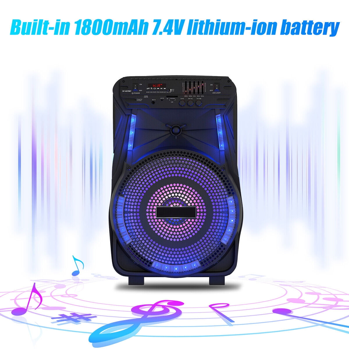 12'' Woofer Heavy Bass Bluetooth Speaker Portable Party PA Sound System Mic LED FM AUX Handle Wheels