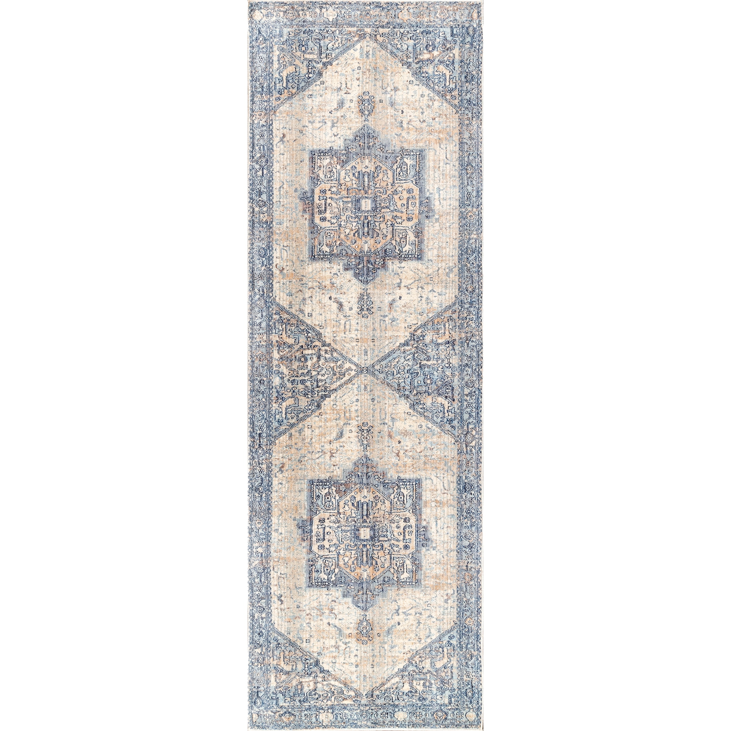 nuLOOM Harriet Vintage Medallion Fringe Runner Rug, 2' 6" x 8', Light Blue