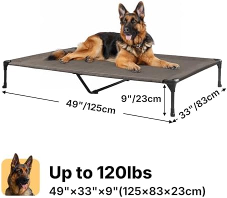 Outdoor Elevated Dog Bed Large Sized Dogs, XL Cooling Raised Dog Cots Beds Training Platform Off Ground Hammock with Breathable Mesh, No-Slip Feet, 49"x33", Brown