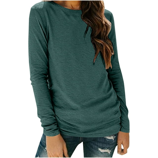 Plebaso Chemises à Manches Longues pour Femmes Col Rond Tee-Shirt Basique Décontracté Couleur Unie T-Shirts Doux pour Femmes