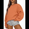 thumbnail image 2 of Sudaderas de Larga para Mujer, Cuello Redondo, Jerséis Holgados, Tops de Otoño Naranja L, 2 of 9