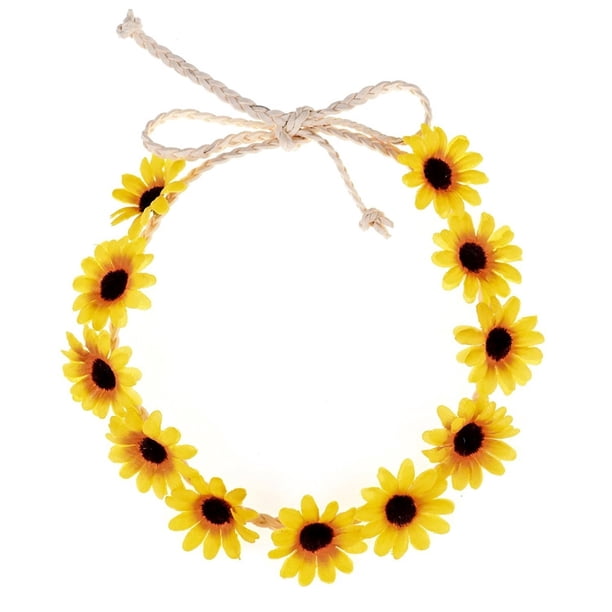 Corona de girasol bohemia de otoño floral, corona de pelo de margaritas hippies, tocado nupcial, accesorios para fotos (amarillo)