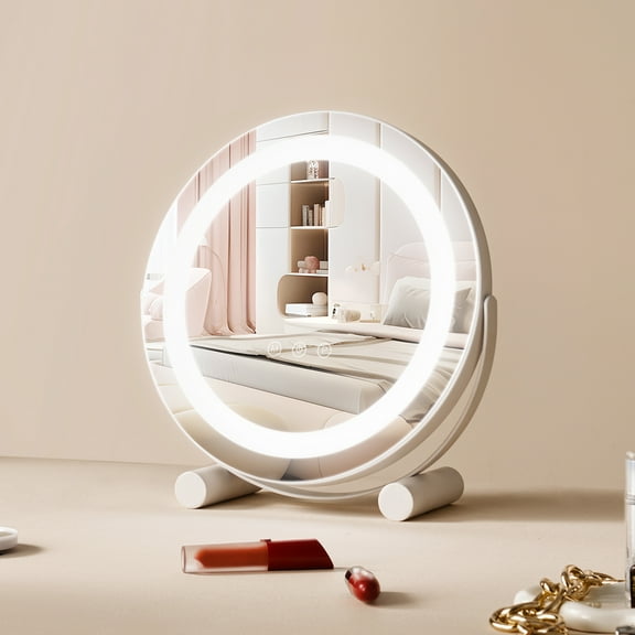 VEVOR 12” Vanity Mirror With Lights, LED Makeup Mirror 3 Color Lighting Modes,with 5X Magnification Mirror, Smart Touch Control,360°Rotation,Round Lighted Makeup Mirror for Bedroom Tabletop(White)