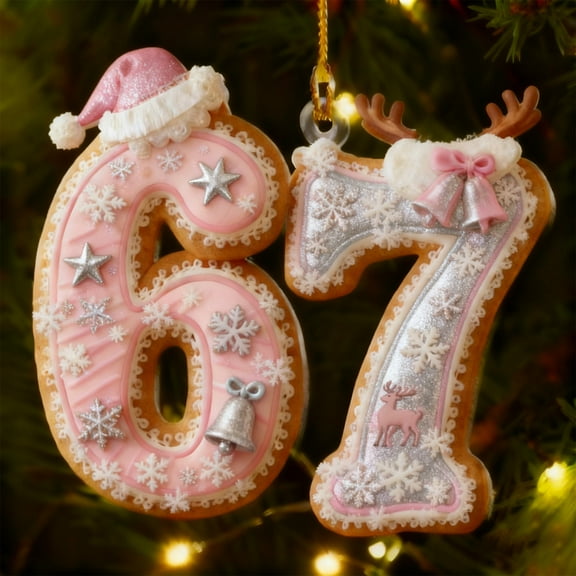 WKSCLPAI 67 Christmas Ornament, Funny 67 Small Acrylic Decorations for Christmas Tree, 67 Ginger_bread Ornaments, 67 Christmas Wrapping Paper Decor Ornaments Birthday Gifts, #CA