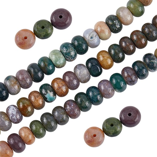 1 hebra de 74 cuentas de piedra Rondelle de 8 mm, cuentas de ágata india planas y redondas, pequeñas piedras preciosas naturales de 15 pulgadas, espaciador liso de lentejas, cuentas sueltas