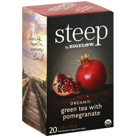 Steep par Bigelow Thé vert bio avec grenade Sacs de thé, 1,28 oz, (Paquet de 6)