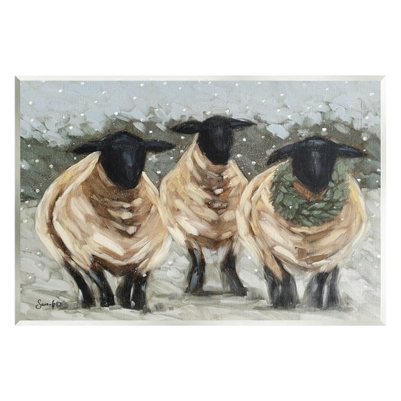 Stupell Industries Sheep in Winter Scene Animals & Insects Painting Unframed Art Print Wall Art, 15 x 10