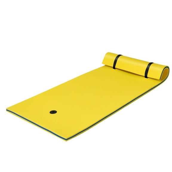 Gymax 87'' x 36'' 3-layer Floating Pad Mat Water Sports Recreation Relaxing Yellow