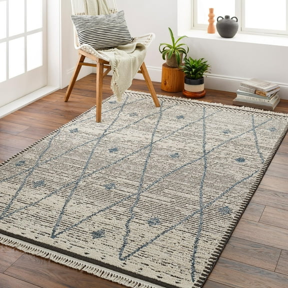 Mark&Day Area Rugs, 6x9 Coon Valley Global Charcoal Area Rug, Grey Ivory Carpet for Living Room, Bedroom or Kitchen (6'7" x 9')