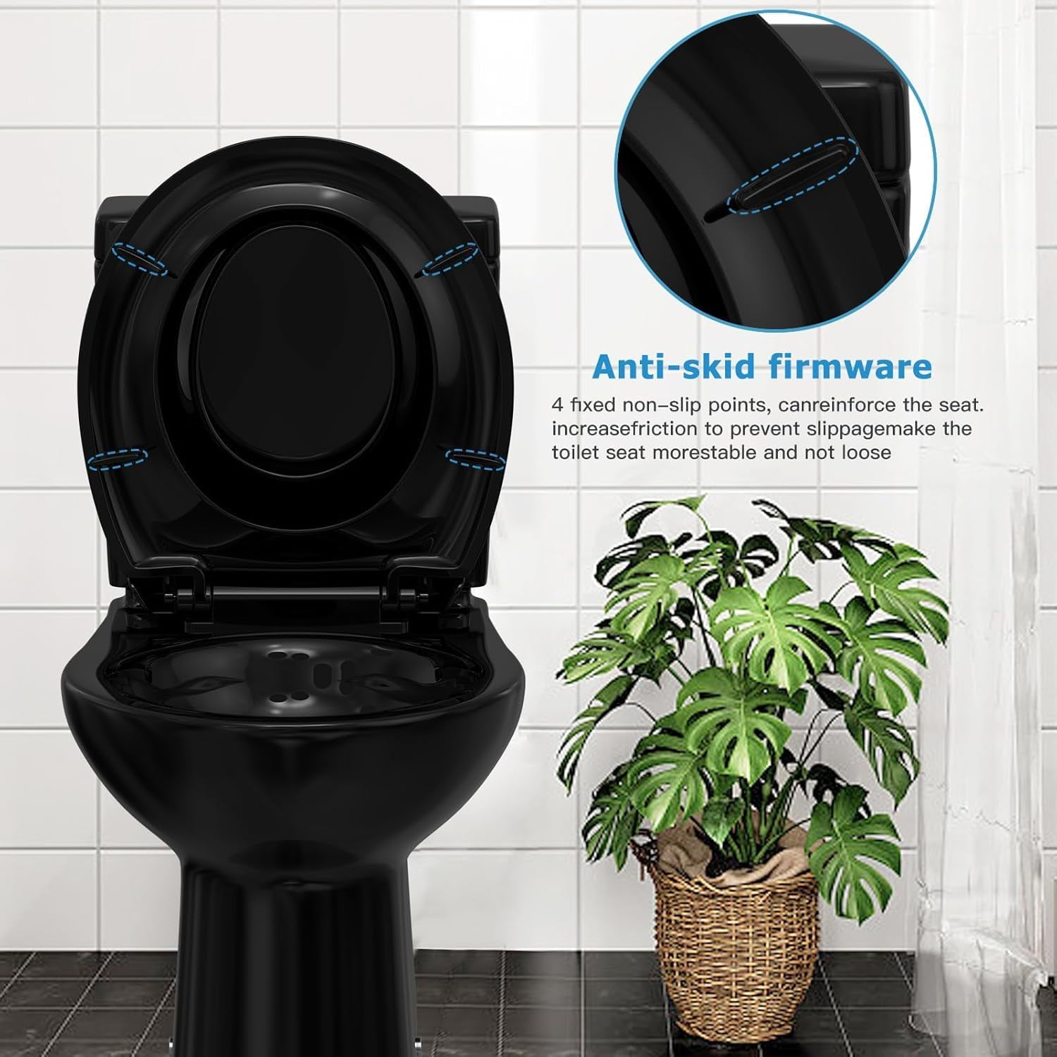 Toilet Seat, Round Toilet Seat with Toddler Seat Built in, Potty Training Toilet Seat Round Fits Both Adult and Child, Quiet-Close Lid and Seat, Black 17''