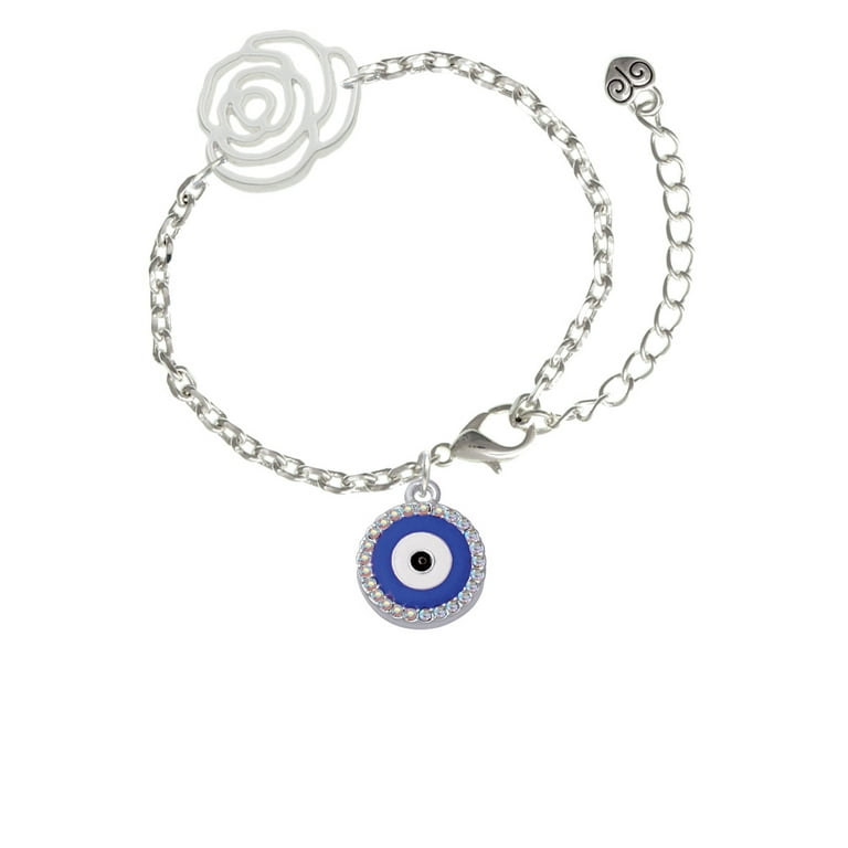 Delight Jewelry Silvertone Large Blue Evil Eye with AB Crystal