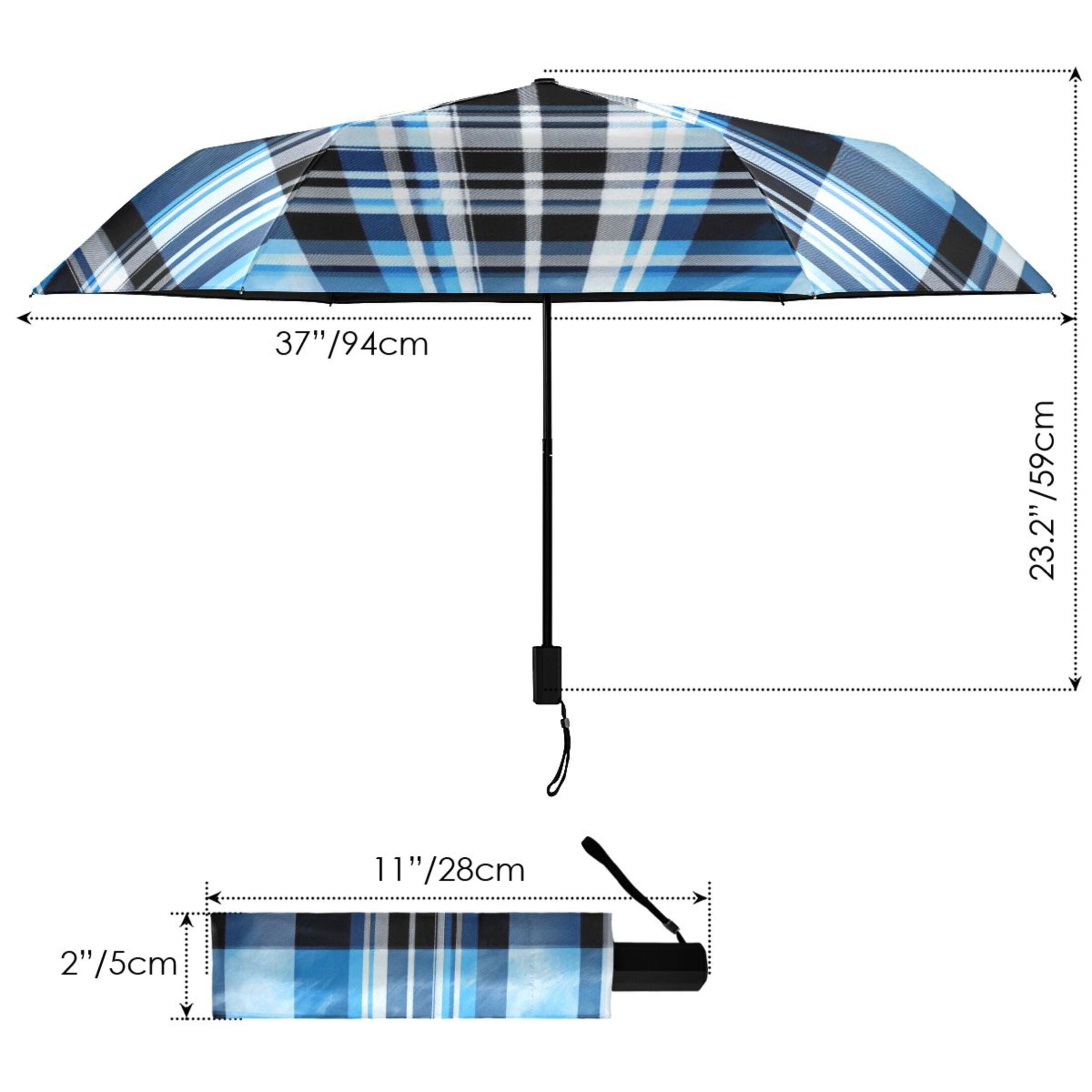 ALAZA Blue Checkered Grid Pattern UPF 50+ Compact Folding Umbrella for Rain Travel Umbrella Packable