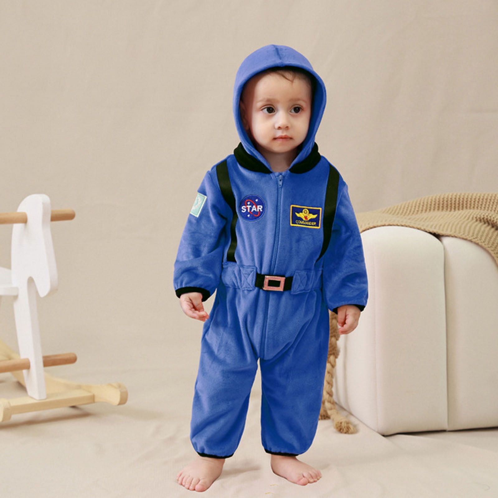 TOOYOU Boys Girls Romper Cute Astronaut Jumpsuit Long Sleeve Pullover Bodysuits Toddler Kids Soft And Comfortable Onesie Blue
