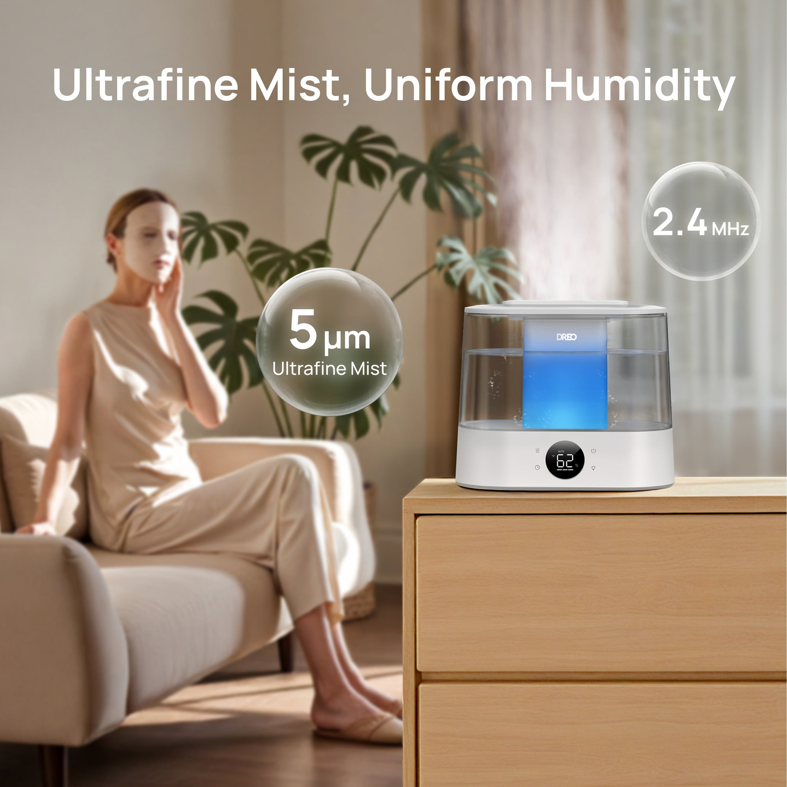 DREO Smart Humidifier for Room, 4L Cool Mist Top-Fill Ultrasonic Humidifier, Touch/APP/Voice Control, 36H Runtime, 28dB quiet, Essential Oil Diffuser & Customizable RGB Light Humidifier for Bedroom