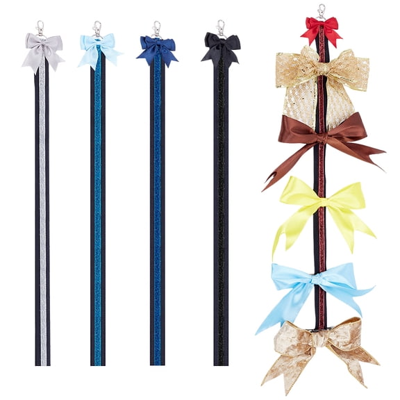 5 Colors Polycotton Clip Organizers 25.6 Inch Hair Bows Holder Free Holder with Alloy Swivel Clasps and Plastic Hook Hanger