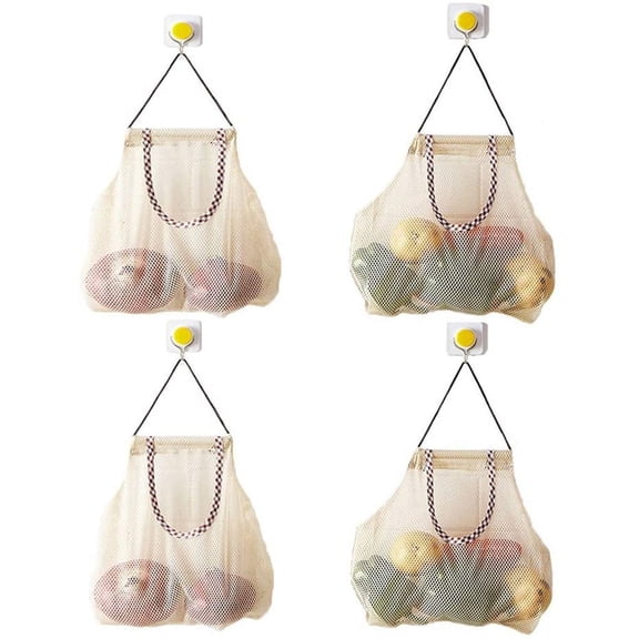 Reusable Hanging Storage Mesh Bags -Durable & Strong Fruit and Vegetable Mesh Bags/Pulling resistance Storage Tote Bags for Garlics, Potatoes, Onions or Garbage Bag-Clear(4Pcs)