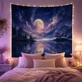 thumbnail image 2 of Golden Full Moon Reflected in Mountain Lake, Serene Celestial Style for Nature Lovers, Lake Wall Decor Housewarming Gift, Tapestry Wall Hanging for Bedroom and Dorm, 2 of 7