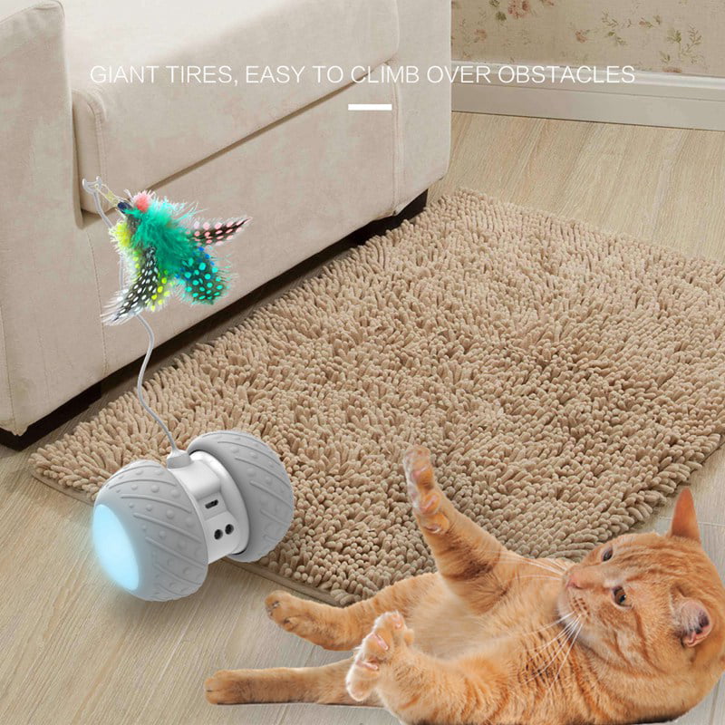 Irregular Self-Rotating Moving Colorful LED Lights USB Rechargeable Interactive Robotic Cat Toys Two-Speed 360 Degree Self Rotating Ball for Kitten Gift Interactive Feather Cat Toy