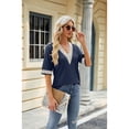 thumbnail image 2 of Anbech Deep V Neck Women Blouse Guipure Lace Shirt Solid Color Splice Trendy Short Sleeve Casual Tops, 2 of 9